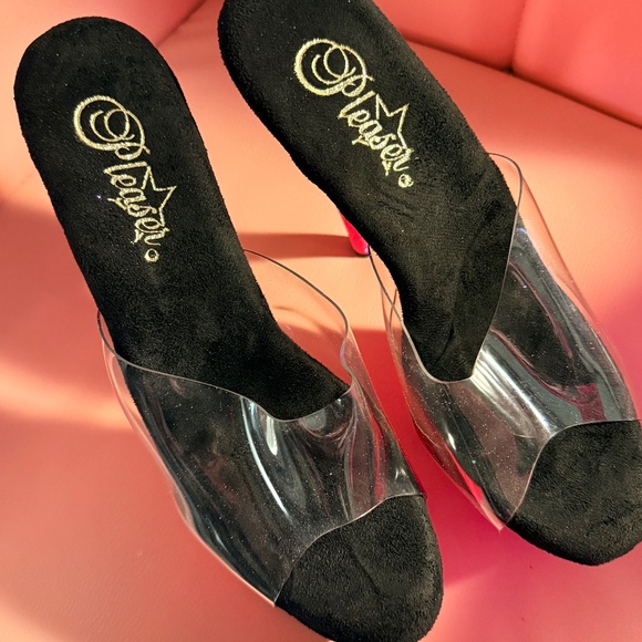 Pleaser 7" Adore #701- Hot Pink Glitter UV Slides- Size 9 - Picture 2 of 6